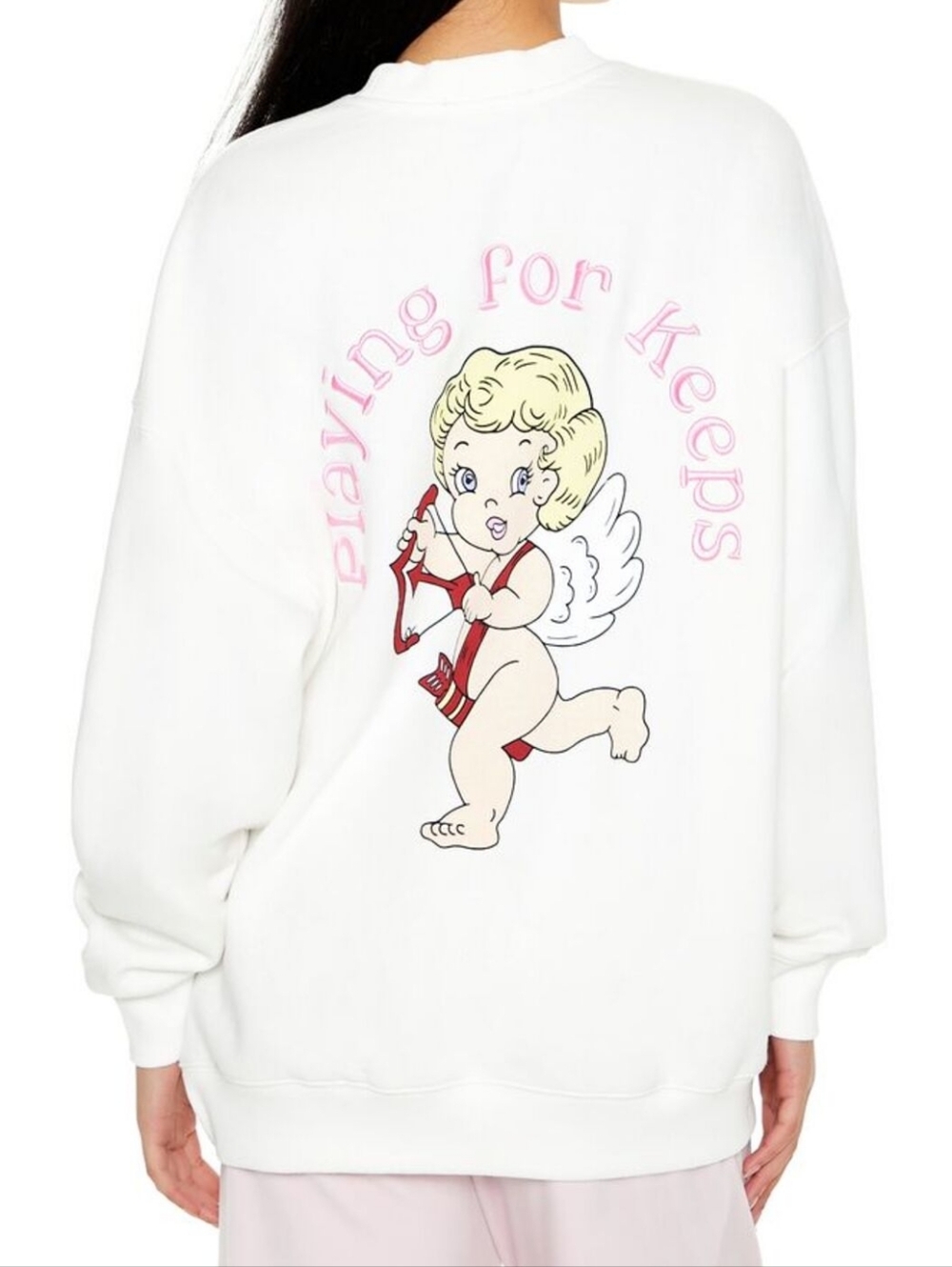 Forever 21 White Sweatshirt with Pink Heart & Arrow Patch